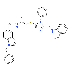 ChemSpider 2D Image | N'-[(Z)-(1-Benzyl-1H-indol-5-yl)methylene]-2-[(5-{[(2-methoxyphenyl)amino]methyl}-4-phenyl-4H-1,2,4-triazol-3-yl)sulfanyl]acetohydrazide | C34H31N7O2S