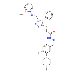 ChemSpider 2D Image | N'-{(Z)-[4-Fluoro-3-(4-methyl-1-piperazinyl)phenyl]methylene}-2-[(5-{[(2-methoxyphenyl)amino]methyl}-4-phenyl-4H-1,2,4-triazol-3-yl)sulfanyl]acetohydrazide | C30H33FN8O2S