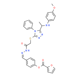 ChemSpider 2D Image | 4-[(Z)-({[(5-{1-[(4-Methoxyphenyl)amino]ethyl}-4-phenyl-4H-1,2,4-triazol-3-yl)sulfanyl]acetyl}hydrazono)methyl]phenyl 2-furoate | C31H28N6O5S