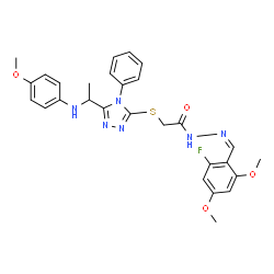 ChemSpider 2D Image | N'-[(Z)-(2-Fluoro-4,6-dimethoxyphenyl)methylene]-2-[(5-{1-[(4-methoxyphenyl)amino]ethyl}-4-phenyl-4H-1,2,4-triazol-3-yl)sulfanyl]acetohydrazide | C28H29FN6O4S
