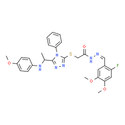 ChemSpider 2D Image | N'-[(Z)-(2-Fluoro-4,5-dimethoxyphenyl)methylene]-2-[(5-{1-[(4-methoxyphenyl)amino]ethyl}-4-phenyl-4H-1,2,4-triazol-3-yl)sulfanyl]acetohydrazide | C28H29FN6O4S