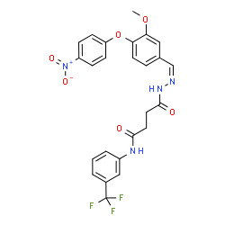 ChemSpider 2D Image | 4-{(2Z)-2-[3-Methoxy-4-(4-nitrophenoxy)benzylidene]hydrazino}-4-oxo-N-[3-(trifluoromethyl)phenyl]butanamide | C25H21F3N4O6