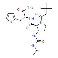 ChemSpider 2D Image | (3S)-1-(3,3-Dimethylbutanoyl)-3-[(isopropylcarbamoyl)amino]-L-prolyl-3-(2-thienyl)-L-alaninamide | C22H35N5O4S