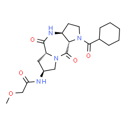 ChemSpider 2D Image | N-[(3aS,5aR,7S,10aS)-1-(Cyclohexylcarbonyl)-5,10-dioxododecahydrodipyrrolo[1,2-a:3',2'-e][1,4]diazepin-7-yl]-2-methoxyacetamide | C20H30N4O5