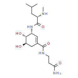 ChemSpider 2D Image | N-{(1R,5R,6R)-3-[(3-Amino-3-oxopropyl)carbamoyl]-5,6-dihydroxy-2-cyclohexen-1-yl}-N~2~-methyl-L-leucinamide | C17H30N4O5
