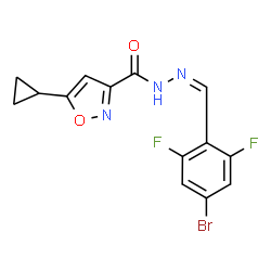 ChemSpider 2D Image | N'-[(Z)-(4-Bromo-2,6-difluorophenyl)methylene]-5-cyclopropyl-1,2-oxazole-3-carbohydrazide | C14H10BrF2N3O2
