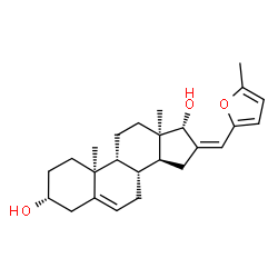 ChemSpider 2D Image | (3R,8R,9R,10S,13R,14S,16Z,17R)-10,13-dimethyl-16-[(5-methyl-2-furyl)methylene]-1,2,3,4,7,8,9,11,12,14,15,17-dodecahydrocyclopenta[a]phenanthrene-3,17-diol | C25H34O3