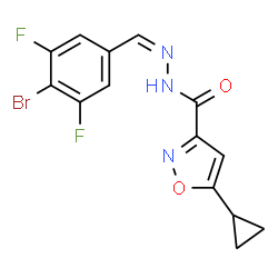 ChemSpider 2D Image | N'-[(Z)-(4-Bromo-3,5-difluorophenyl)methylene]-5-cyclopropyl-1,2-oxazole-3-carbohydrazide | C14H10BrF2N3O2