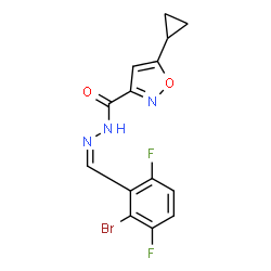 ChemSpider 2D Image | N'-[(Z)-(2-Bromo-3,6-difluorophenyl)methylene]-5-cyclopropyl-1,2-oxazole-3-carbohydrazide | C14H10BrF2N3O2