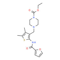 ChemSpider 2D Image | Ethyl 4-{[2-(2-furoylamino)-4,5-dimethyl-3-thienyl]methyl}-1-piperazinecarboxylate | C19H25N3O4S