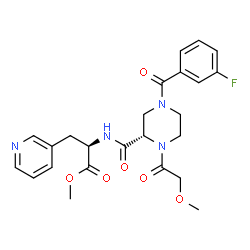 ChemSpider 2D Image | Methyl N-{[(2S)-4-(3-fluorobenzoyl)-1-(methoxyacetyl)-2-piperazinyl]carbonyl}-3-(3-pyridinyl)-D-alaninate | C24H27FN4O6