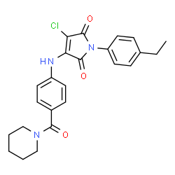 ChemSpider 2D Image | 3-chloro-1-(4-ethylphenyl)-4-[[4-(piperidine-1-carbonyl)phenyl]amino]pyrrole-2,5-dione | C24H24ClN3O3