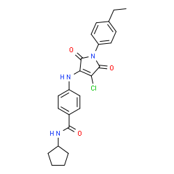 ChemSpider 2D Image | 4-{[4-Chloro-1-(4-ethylphenyl)-2,5-dioxo-2,5-dihydro-1H-pyrrol-3-yl]amino}-N-cyclopentylbenzamide | C24H24ClN3O3