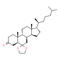 ChemSpider 2D Image | (5S,8R,9R,10R,13R,14S,17S)-10,13-Dimethyl-17-[(2S)-6-methyl-2-heptanyl]tetradecahydrospiro[cyclopenta[a]phenanthrene-6,2'-[1,3]dioxolan]-3(2H)-one | C29H48O3