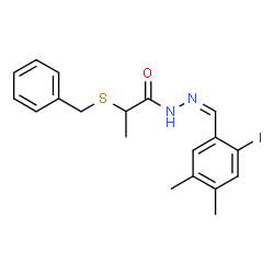 ChemSpider 2D Image | 2-(Benzylsulfanyl)-N'-[(Z)-(2-iodo-4,5-dimethylphenyl)methylene]propanehydrazide | C19H21IN2OS