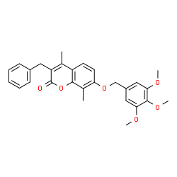 ChemSpider 2D Image | 3-benzyl-4,8-dimethyl-7-[(3,4,5-trimethoxyphenyl)methoxy]chromen-2-one | C28H28O6