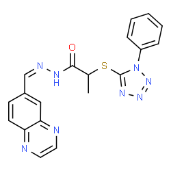 ChemSpider 2D Image | 2-[(1-Phenyl-1H-tetrazol-5-yl)sulfanyl]-N'-[(Z)-6-quinoxalinylmethylene]propanehydrazide | C19H16N8OS