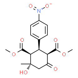 ChemSpider 2D Image | Dimethyl (1R,2R,3S,4S)-4-hydroxy-4-methyl-2-(4-nitrophenyl)-6-oxo-1,3-cyclohexanedicarboxylate | C17H19NO8
