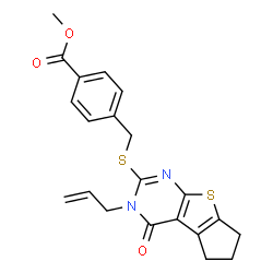 ChemSpider 2D Image | Methyl 4-{[(3-allyl-4-oxo-3,5,6,7-tetrahydro-4H-cyclopenta[4,5]thieno[2,3-d]pyrimidin-2-yl)sulfanyl]methyl}benzoate | C21H20N2O3S2