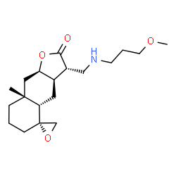 ChemSpider 2D Image | (3S,3aR,4aS,5R,8aR,9aR)-3-{[(3-Methoxypropyl)amino]methyl}-8a-methyldecahydro-2H-spiro[naphtho[2,3-b]furan-5,2'-oxiran]-2-one | C19H31NO4