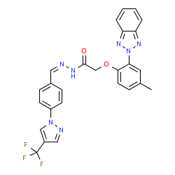 ChemSpider 2D Image | 2-[2-(2H-Benzotriazol-2-yl)-4-methylphenoxy]-N'-[(Z)-{4-[4-(trifluoromethyl)-1H-pyrazol-1-yl]phenyl}methylene]acetohydrazide | C26H20F3N7O2