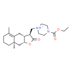 ChemSpider 2D Image | 1-{[(3S,3aR,8aR,9aR)-5,8a-Dimethyl-2-oxo-2,3,3a,4,6,7,8,8a,9,9a-decahydronaphtho[2,3-b]furan-3-yl]methyl}-4-(ethoxycarbonyl)piperazin-1-ium | C22H35N2O4