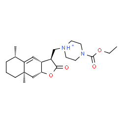 ChemSpider 2D Image | 1-{[(3S,3aR,5S,8aR,9aR)-5,8a-Dimethyl-2-oxo-2,3,3a,5,6,7,8,8a,9,9a-decahydronaphtho[2,3-b]furan-3-yl]methyl}-4-(ethoxycarbonyl)piperazin-1-ium | C22H35N2O4
