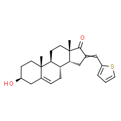 ChemSpider 2D Image | (3beta,14beta)-3-Hydroxy-16-(2-thienylmethylene)androst-5-en-17-one | C24H30O2S