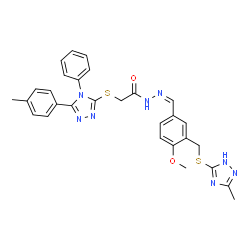 ChemSpider 2D Image | N'-[(Z)-(4-Methoxy-3-{[(3-methyl-1H-1,2,4-triazol-5-yl)sulfanyl]methyl}phenyl)methylene]-2-{[5-(4-methylphenyl)-4-phenyl-4H-1,2,4-triazol-3-yl]sulfanyl}acetohydrazide | C29H28N8O2S2