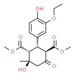 ChemSpider 2D Image | Dimethyl (1R,2S,3R,4R)-2-(3-ethoxy-4-hydroxyphenyl)-4-hydroxy-4-methyl-6-oxo-1,3-cyclohexanedicarboxylate | C19H24O8