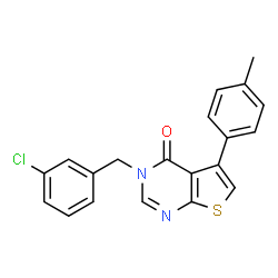 ChemSpider 2D Image | 3-(3-Chlorobenzyl)-5-(4-methylphenyl)thieno[2,3-d]pyrimidin-4(3H)-one | C20H15ClN2OS