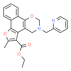 ChemSpider 2D Image | Ethyl 6-methyl-3-(2-pyridinylmethyl)-3,4-dihydro-2H-furo[3',2':3,4]naphtho[2,1-e][1,3]oxazine-5-carboxylate | C24H22N2O4