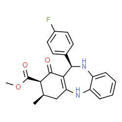 ChemSpider 2D Image | Methyl (2R,3R,11R)-11-(4-fluorophenyl)-3-methyl-1-oxo-2,3,4,5,10,11-hexahydro-1H-dibenzo[b,e][1,4]diazepine-2-carboxylate | C22H21FN2O3