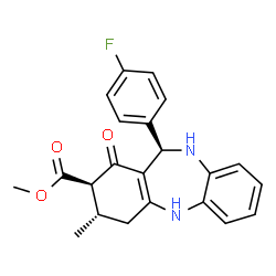 ChemSpider 2D Image | Methyl (2R,3S,11R)-11-(4-fluorophenyl)-3-methyl-1-oxo-2,3,4,5,10,11-hexahydro-1H-dibenzo[b,e][1,4]diazepine-2-carboxylate | C22H21FN2O3