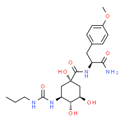 ChemSpider 2D Image | O-Methyl-Nalpha-({(1S,3R,4R,5S)-1,3,4-trihydroxy-5-[(propylcarbamoyl)amino]cyclohexyl}carbonyl)-L-tyrosinamide | C21H32N4O7