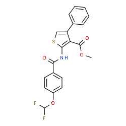 ChemSpider 2D Image | Methyl 2-{[4-(difluoromethoxy)benzoyl]amino}-4-phenyl-3-thiophenecarboxylate | C20H15F2NO4S