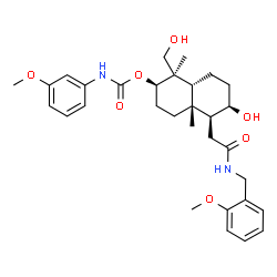 ChemSpider 2D Image | (1R,2R,4aR,5S,6R,8aR)-6-Hydroxy-1-(hydroxymethyl)-5-{2-[(2-methoxybenzyl)amino]-2-oxoethyl}-1,4a-dimethyldecahydro-2-naphthalenyl (3-methoxyphenyl)carbamate | C31H42N2O7