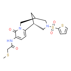 ChemSpider 2D Image | 2-(Methylsulfanyl)-N-[(1R,9R)-6-oxo-11-(2-thienylsulfonyl)-7,11-diazatricyclo[7.3.1.0~2,7~]trideca-2,4-dien-5-yl]acetamide | C18H21N3O4S3