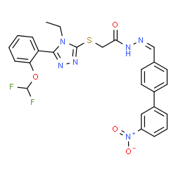 ChemSpider 2D Image | 2-({5-[2-(Difluoromethoxy)phenyl]-4-ethyl-4H-1,2,4-triazol-3-yl}sulfanyl)-N'-[(Z)-(3'-nitro-4-biphenylyl)methylene]acetohydrazide | C26H22F2N6O4S