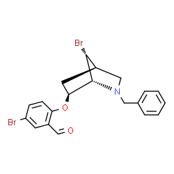 ChemSpider 2D Image | 2-{[(1R,4R,6S,7R)-2-Benzyl-7-bromo-2-azabicyclo[2.2.1]hept-6-yl]oxy}-5-bromobenzaldehyde | C20H19Br2NO2
