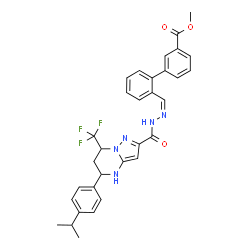 ChemSpider 2D Image | Methyl 2'-[(Z)-({[5-(4-isopropylphenyl)-7-(trifluoromethyl)-4,5,6,7-tetrahydropyrazolo[1,5-a]pyrimidin-2-yl]carbonyl}hydrazono)methyl]-3-biphenylcarboxylate | C32H30F3N5O3
