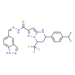 ChemSpider 2D Image | N'-[(Z)-1H-Indazol-5-ylmethylene]-5-(4-isopropylphenyl)-7-(trifluoromethyl)-4,5,6,7-tetrahydropyrazolo[1,5-a]pyrimidine-2-carbohydrazide | C25H24F3N7O