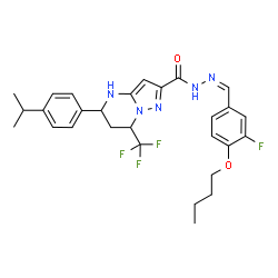 ChemSpider 2D Image | N'-[(Z)-(4-Butoxy-3-fluorophenyl)methylene]-5-(4-isopropylphenyl)-7-(trifluoromethyl)-4,5,6,7-tetrahydropyrazolo[1,5-a]pyrimidine-2-carbohydrazide | C28H31F4N5O2
