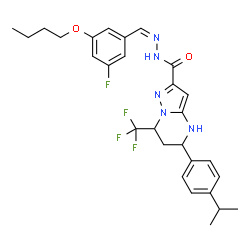 ChemSpider 2D Image | N'-[(Z)-(3-Butoxy-5-fluorophenyl)methylene]-5-(4-isopropylphenyl)-7-(trifluoromethyl)-4,5,6,7-tetrahydropyrazolo[1,5-a]pyrimidine-2-carbohydrazide | C28H31F4N5O2