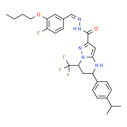 ChemSpider 2D Image | N'-[(Z)-(3-Butoxy-4-fluorophenyl)methylene]-5-(4-isopropylphenyl)-7-(trifluoromethyl)-4,5,6,7-tetrahydropyrazolo[1,5-a]pyrimidine-2-carbohydrazide | C28H31F4N5O2