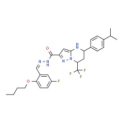 ChemSpider 2D Image | N'-[(Z)-(2-Butoxy-5-fluorophenyl)methylene]-5-(4-isopropylphenyl)-7-(trifluoromethyl)-4,5,6,7-tetrahydropyrazolo[1,5-a]pyrimidine-2-carbohydrazide | C28H31F4N5O2