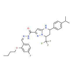 ChemSpider 2D Image | N'-[(Z)-(2-Butoxy-4-fluorophenyl)methylene]-5-(4-isopropylphenyl)-7-(trifluoromethyl)-4,5,6,7-tetrahydropyrazolo[1,5-a]pyrimidine-2-carbohydrazide | C28H31F4N5O2
