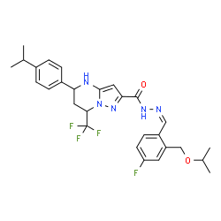 ChemSpider 2D Image | N'-{(Z)-[4-Fluoro-2-(isopropoxymethyl)phenyl]methylene}-5-(4-isopropylphenyl)-7-(trifluoromethyl)-4,5,6,7-tetrahydropyrazolo[1,5-a]pyrimidine-2-carbohydrazide | C28H31F4N5O2