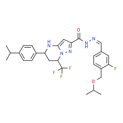 ChemSpider 2D Image | N'-{(Z)-[3-Fluoro-4-(isopropoxymethyl)phenyl]methylene}-5-(4-isopropylphenyl)-7-(trifluoromethyl)-4,5,6,7-tetrahydropyrazolo[1,5-a]pyrimidine-2-carbohydrazide | C28H31F4N5O2