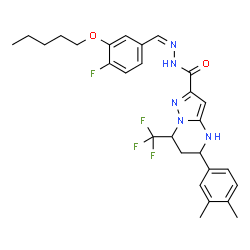 ChemSpider 2D Image | 5-(3,4-Dimethylphenyl)-N'-{(Z)-[4-fluoro-3-(pentyloxy)phenyl]methylene}-7-(trifluoromethyl)-4,5,6,7-tetrahydropyrazolo[1,5-a]pyrimidine-2-carbohydrazide | C28H31F4N5O2